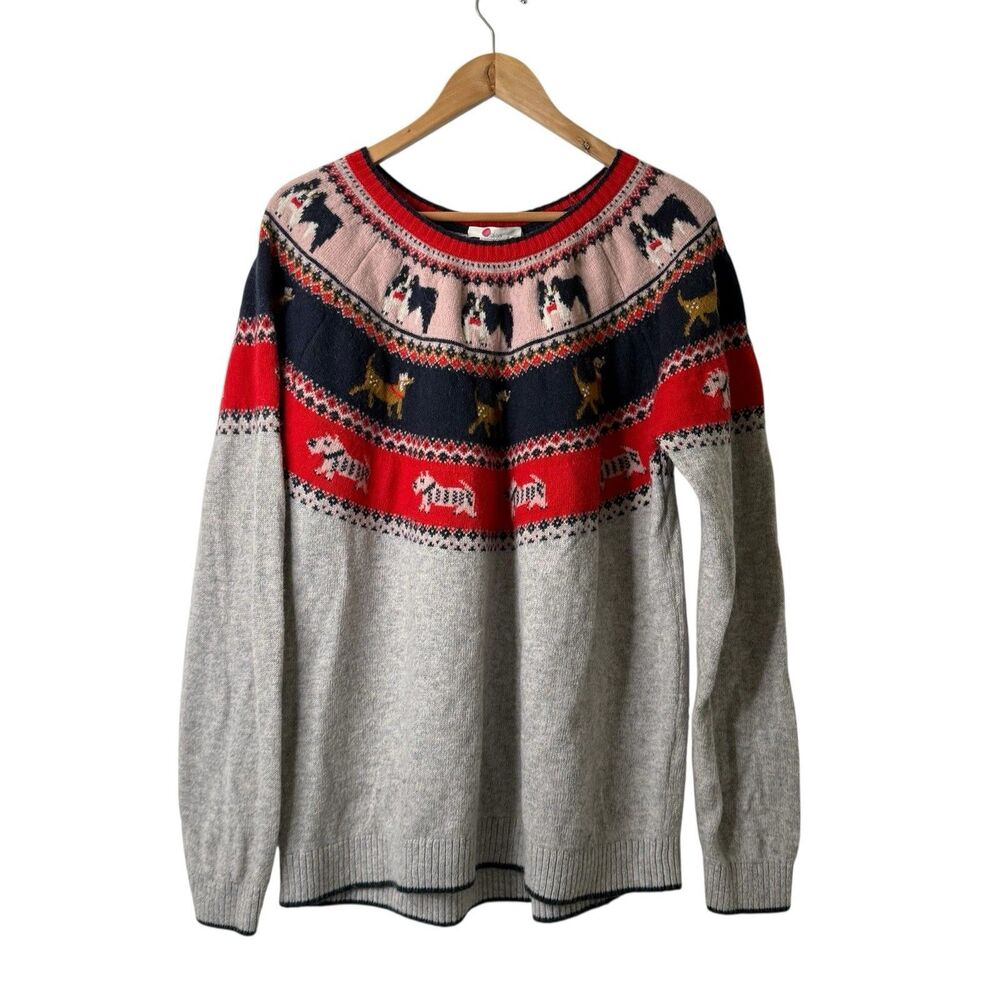 Boden Women’s Dog Knit Sweater Wool Alpaca Fair Isle Intarsia Pullover Size XL